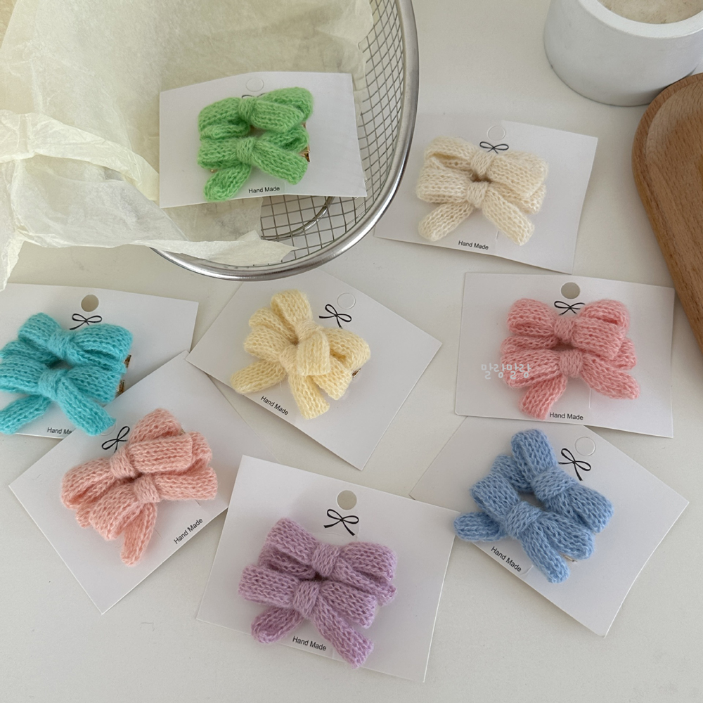 양모 리본삔 귀여운 털집게핀 세트 겨울 옆머리핀 - 상품 이미지