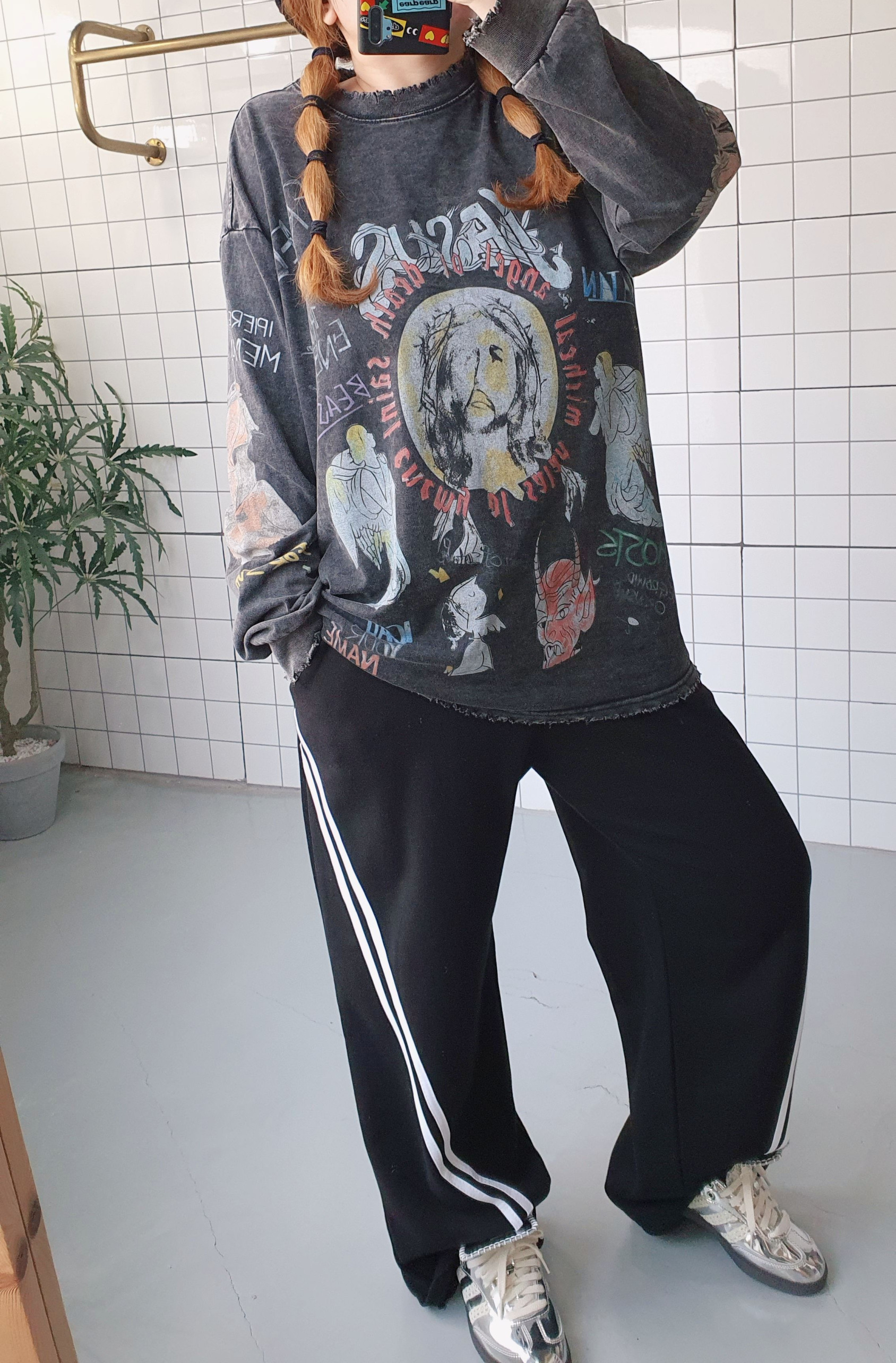 남녀공용 와이드 사선라인 통바지 - 상세 이미지 5