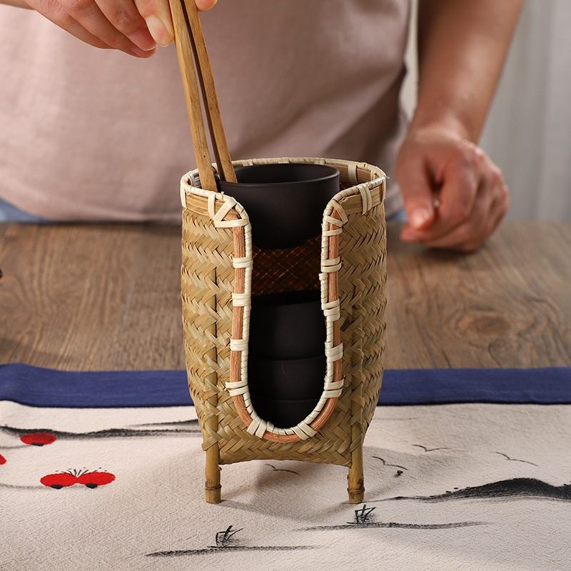 대나무짜임 다도 찻잔보관함 거치대 컵홀더 엔틱 레트로 빈티지 식당 인테리어 2컬러 - 상세 이미지 4