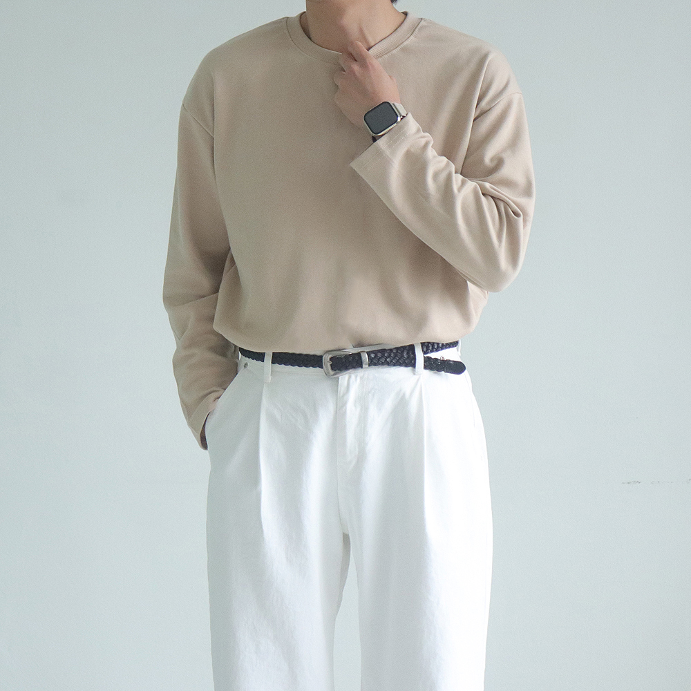 남자 긴팔티 빅사이즈 오버핏 흰색 이너 레이어드 티셔츠 - 상품 이미지