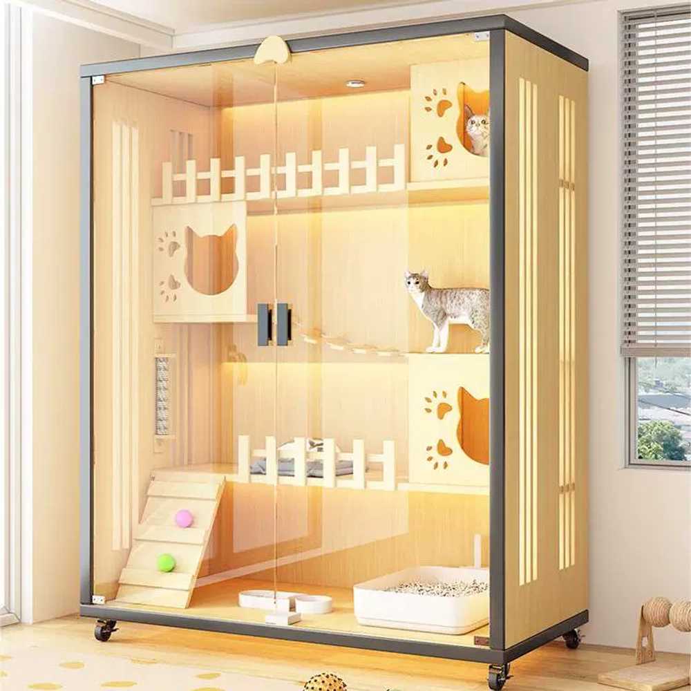 실내 고양이호텔 반려묘 상품 고급 숨숨집 인테리어 빌라 1.블랙-60x60x90(디자인사진참조) - 상세 이미지 3