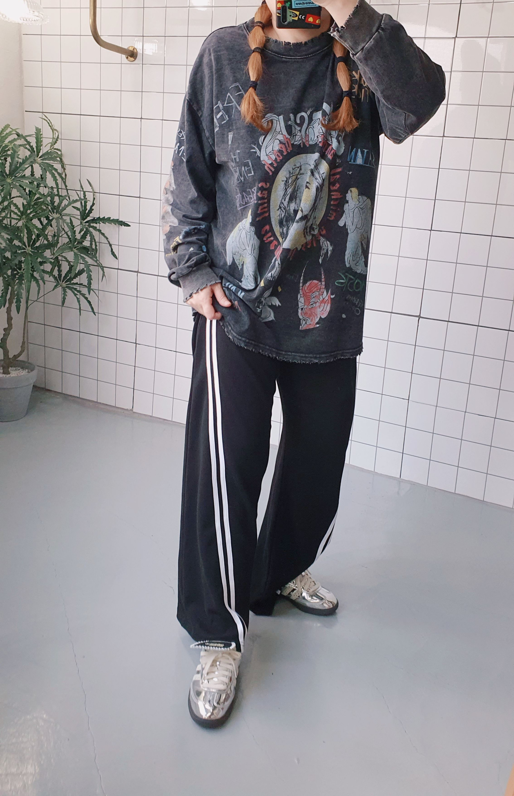 남녀공용 와이드 사선라인 통바지 - 상세 이미지 4