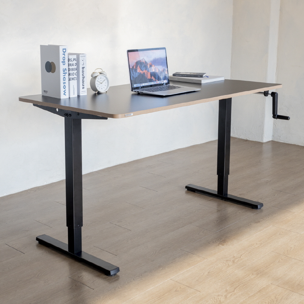 핏쳐 수동식 높이조절 모션 데스크1200 높낮이 스탠딩책상 1400x750mm, 상판/오크-프레임/블랙 - 상품 이미지
