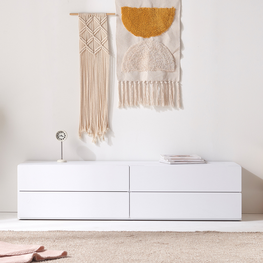 스코나 키링턴2 2단 서랍 거실장 낮은형 TV장 1600mm, 화이트