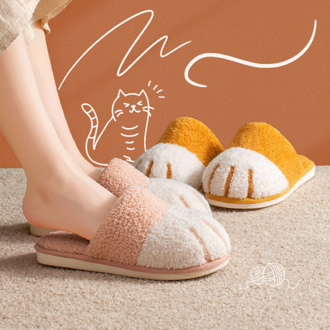 고양이발 무소음 털 슬리퍼 발망치 실내화 임산부 커플 거실 룸슈즈 - 상세 이미지 2