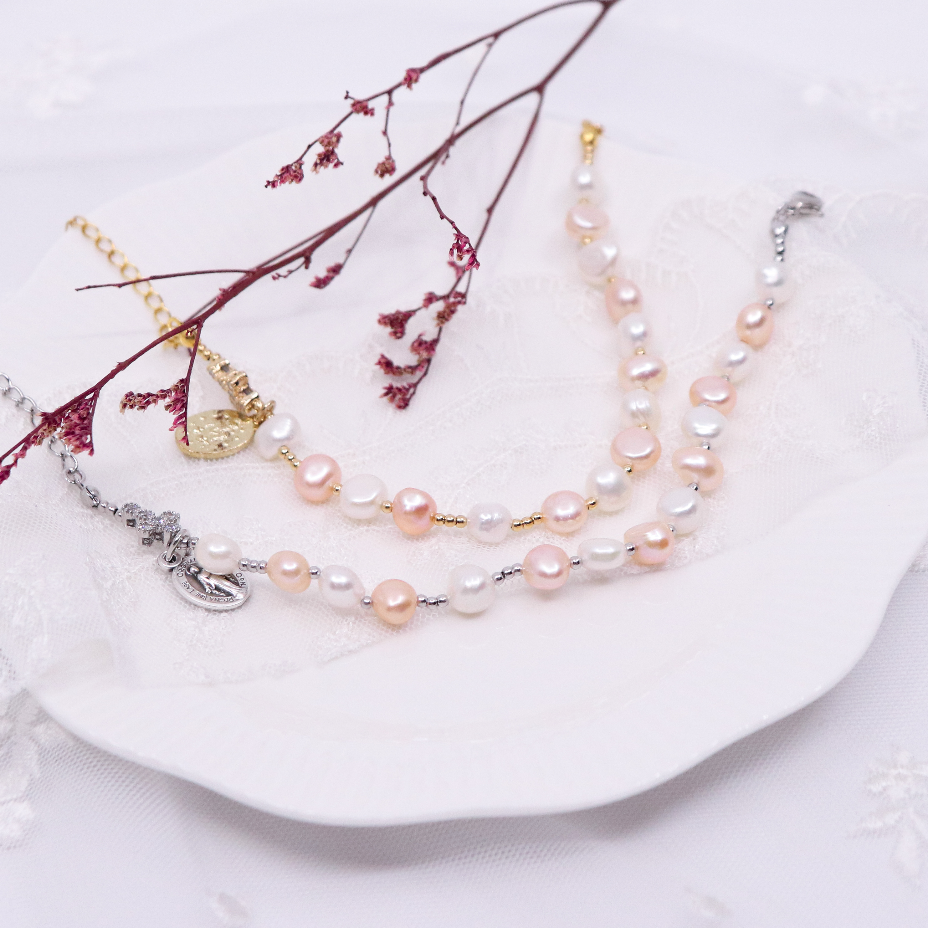 멀티 천연 진주 1단 묵주팔찌