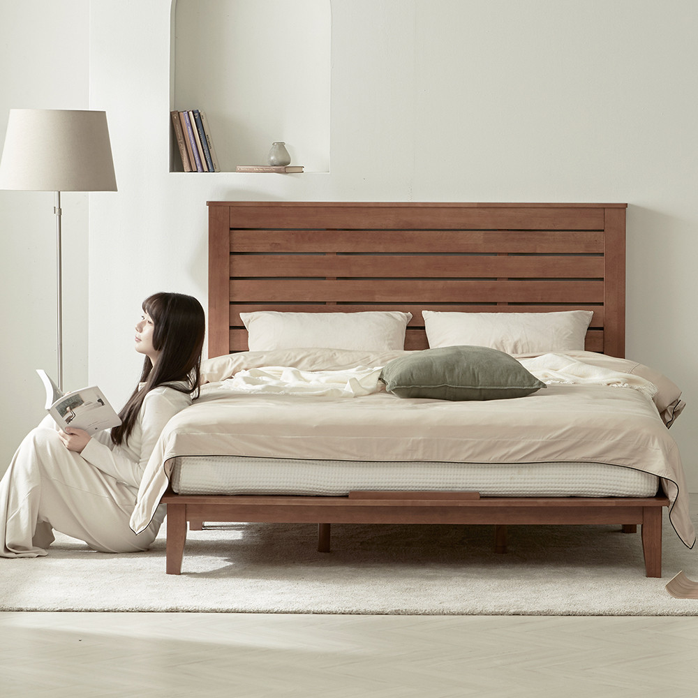 [무료배송] 루크 고무나무 원목 통깔판 평상형 침대 프레임 SS