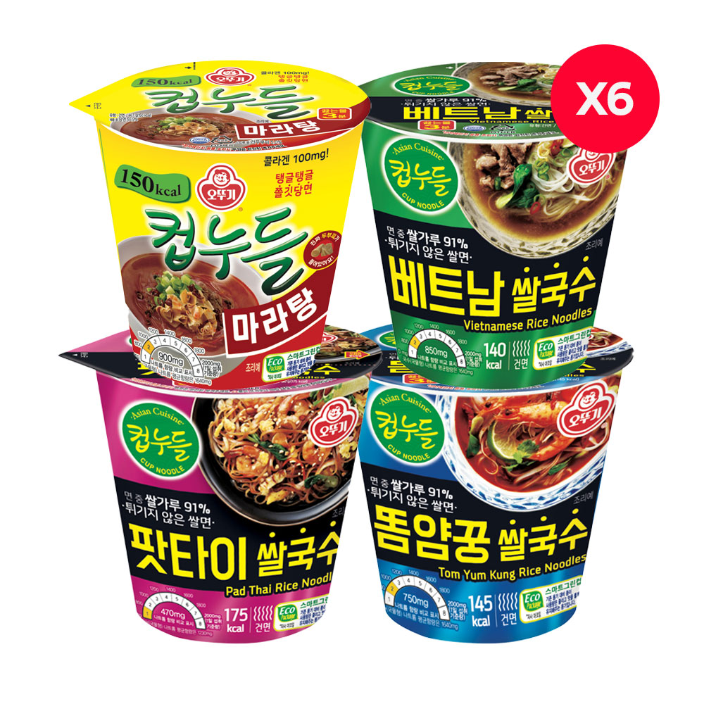 오뚜기 컵누들 마라탕 6개+베트남 쌀국수 6개+똠얌꿍 쌀국수 6개+팟타이 쌀국수 6개