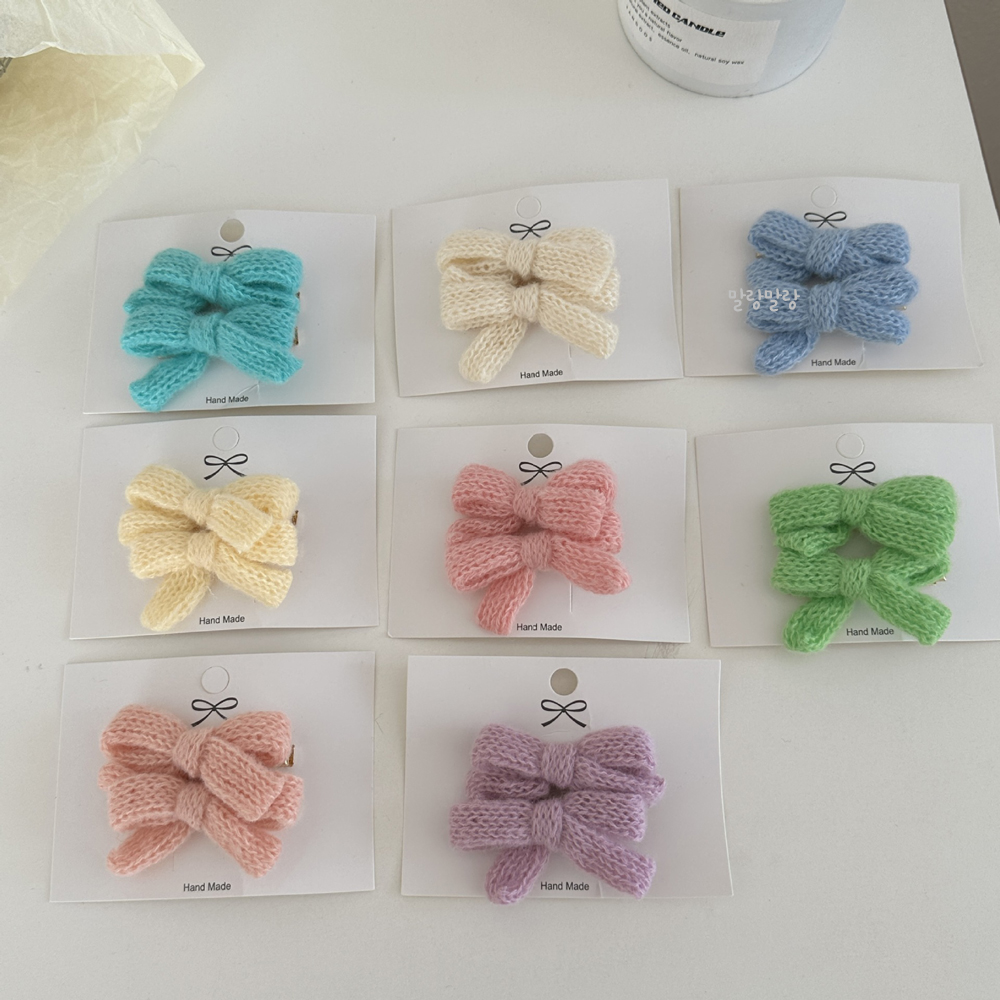 양모 리본삔 귀여운 털집게핀 세트 겨울 옆머리핀 - 상세 이미지 5