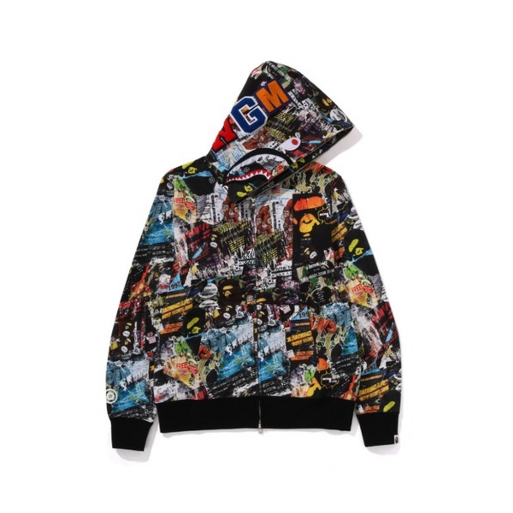베이프 플라이어 패턴 샤크 풀 후드 집업 BAPE FLYER PATTERN SHARK FULL ZIP HOODIE 멀티 : 와쿠와쿠재팬