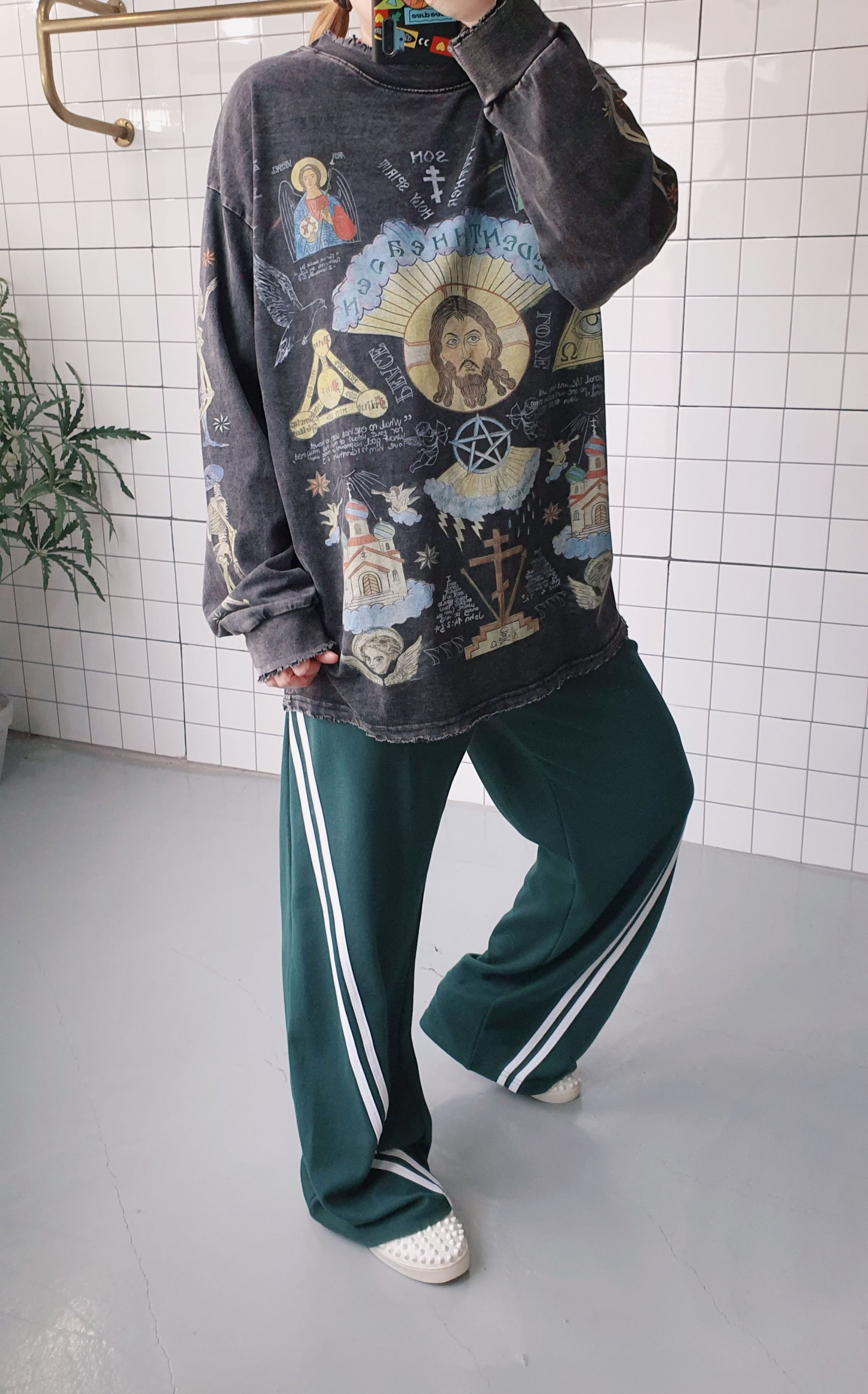 남녀공용 와이드 사선라인 통바지 - 상세 이미지 2