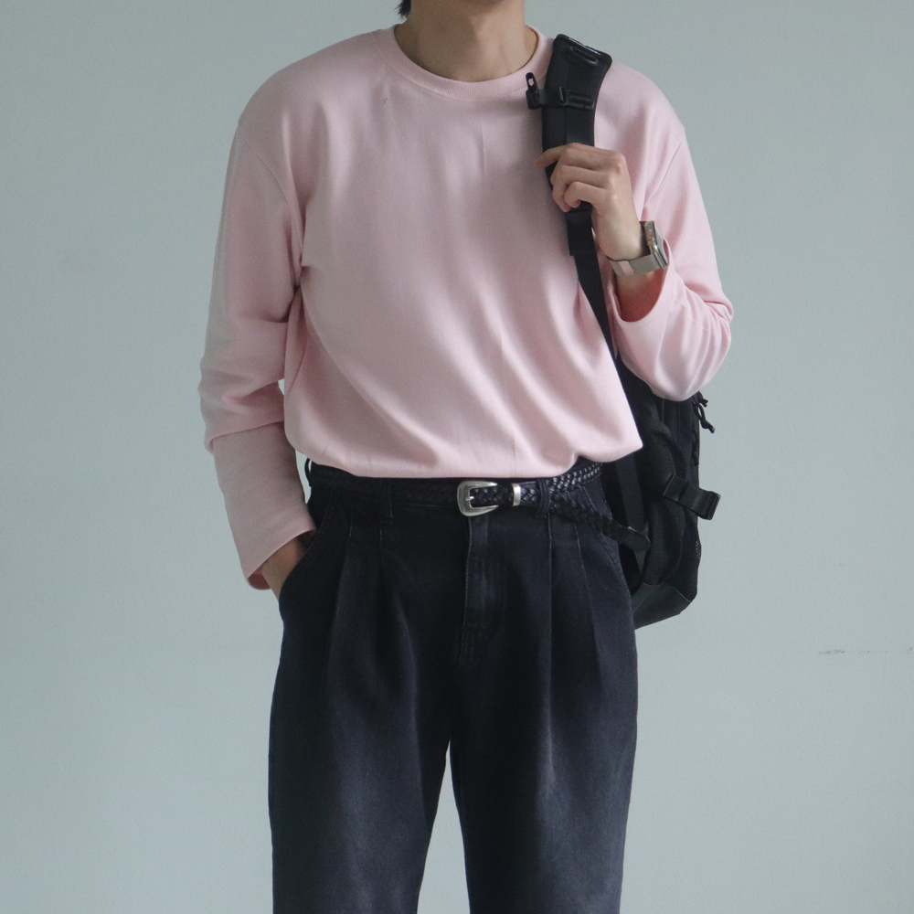 남자 긴팔티 오버핏 레이어드 이너 무지 흰색 티셔츠 - 상세 이미지 4