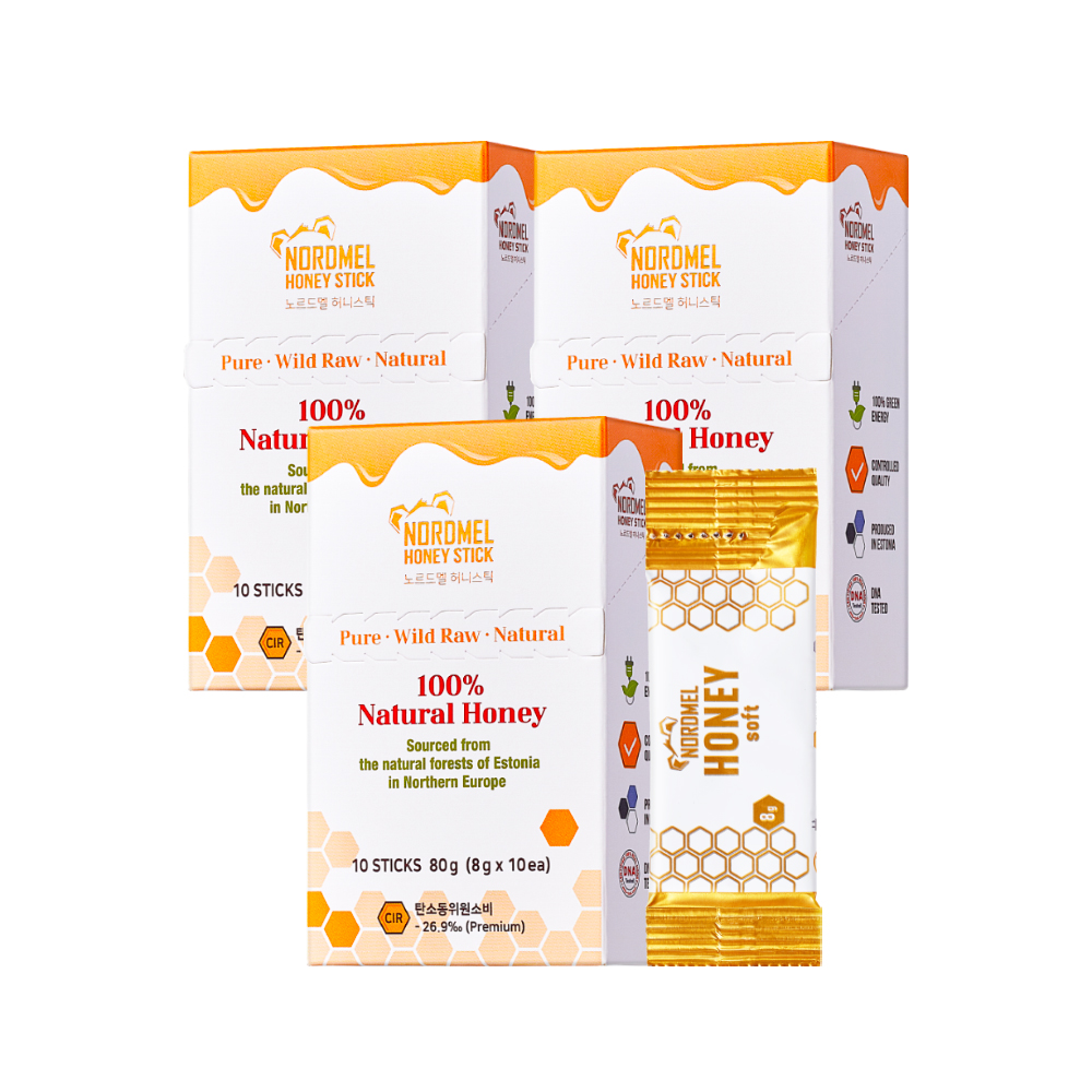 노르드멜 허니스틱 치즈처럼 쫀득하고 부드러운 100% 천연꿀 3박스(8g x 30개입)