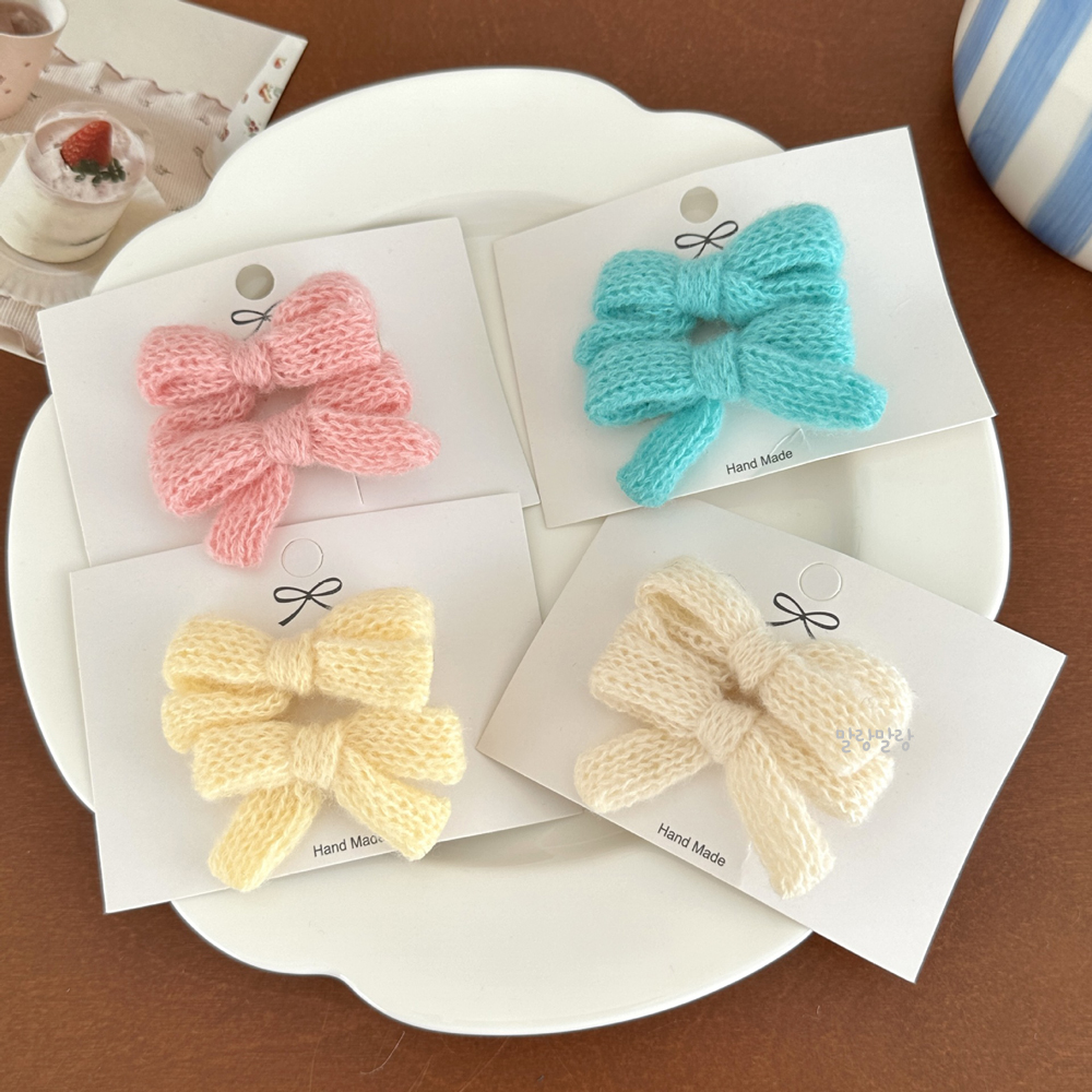 양모 리본삔 귀여운 털집게핀 세트 겨울 옆머리핀 - 상세 이미지 3