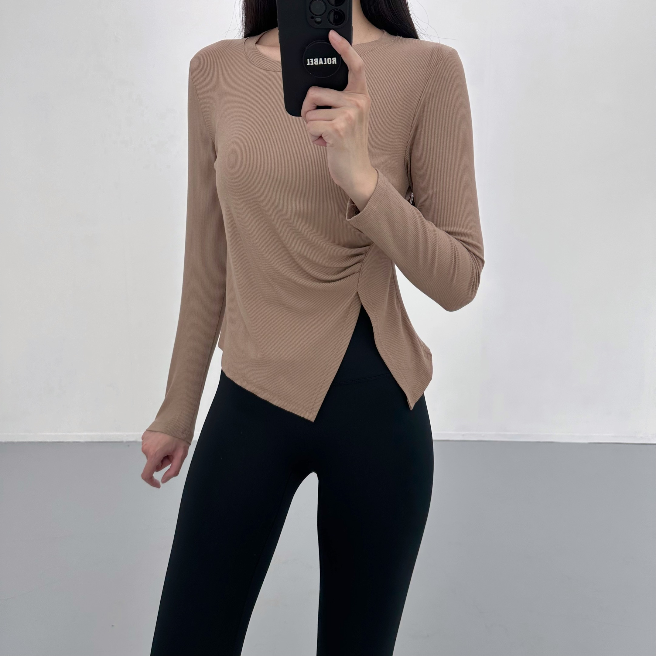 로라벨 린트 셔링 필라테스복 여성 요가복 필라테스 요가 상의 티셔츠 운동복 커버업 긴팔 - 상세 이미지 3