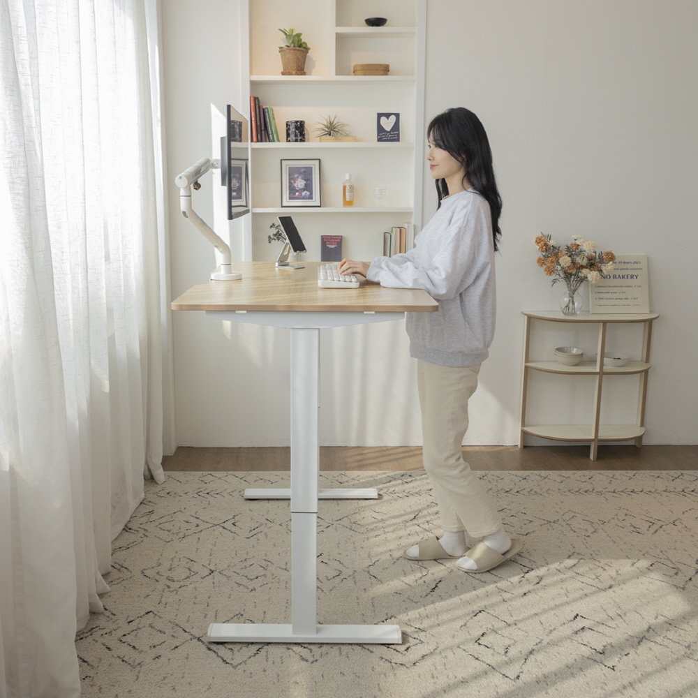 핏쳐 수동식 높이조절 모션 데스크1200 높낮이 스탠딩책상 1200x750mm, 상판/오크-프레임/화이트 - 상품 이미지
