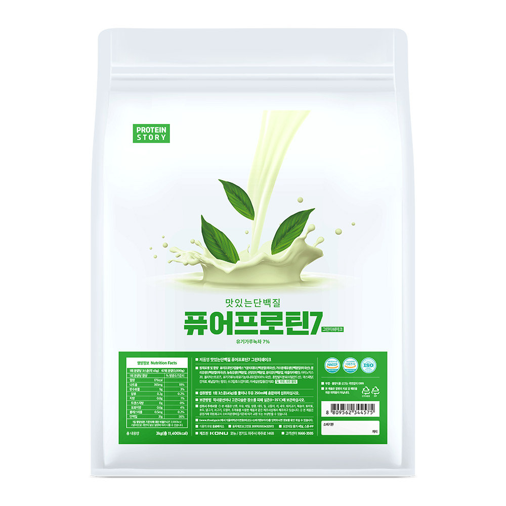 프로틴스토리 맛있는 단백질 퓨어프로틴7 그린티쉐이크 3kg