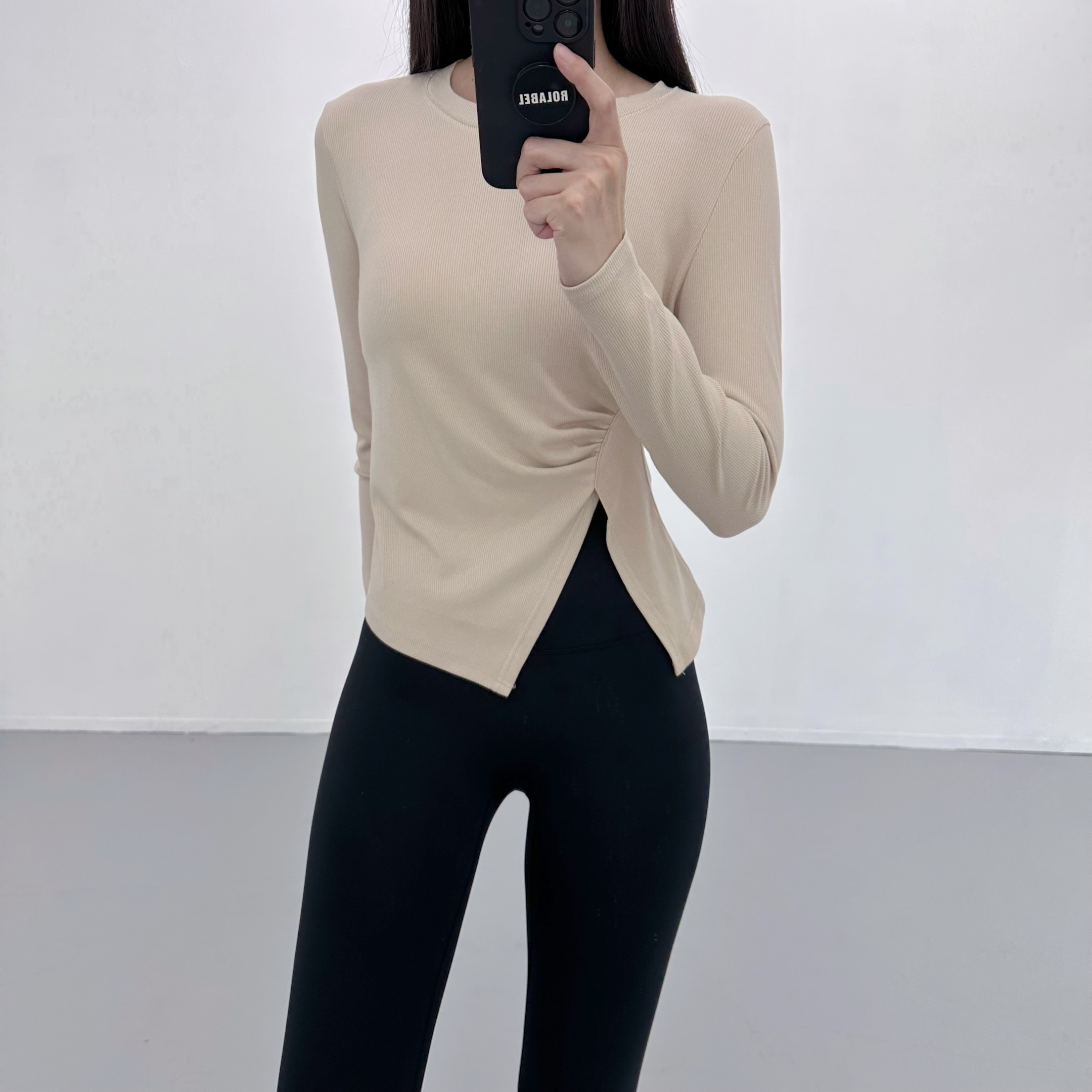 로라벨 린트 셔링 필라테스복 여성 요가복 필라테스 요가 상의 티셔츠 운동복 커버업 긴팔 - 상세 이미지 2