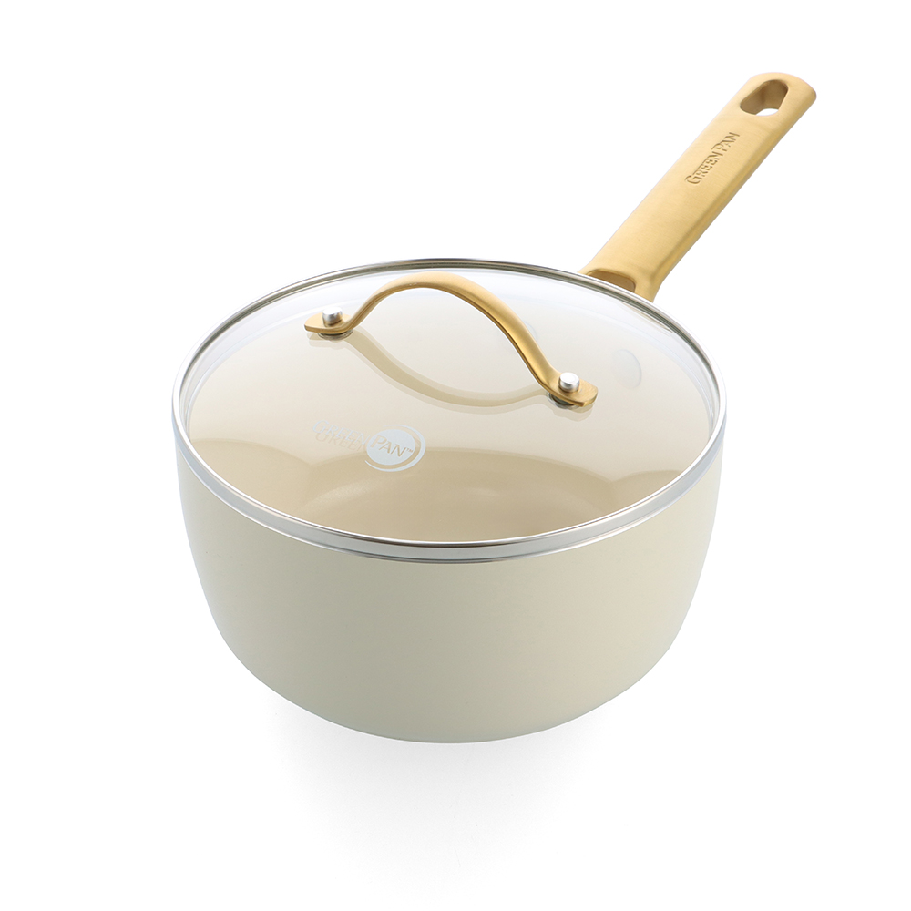 그린팬 파도바 세라믹 논스틱 코팅 인덕션 골드 스텐 뚜껑 편수냄비 2L 18cm, 토우프브라운 - 메인 이미지