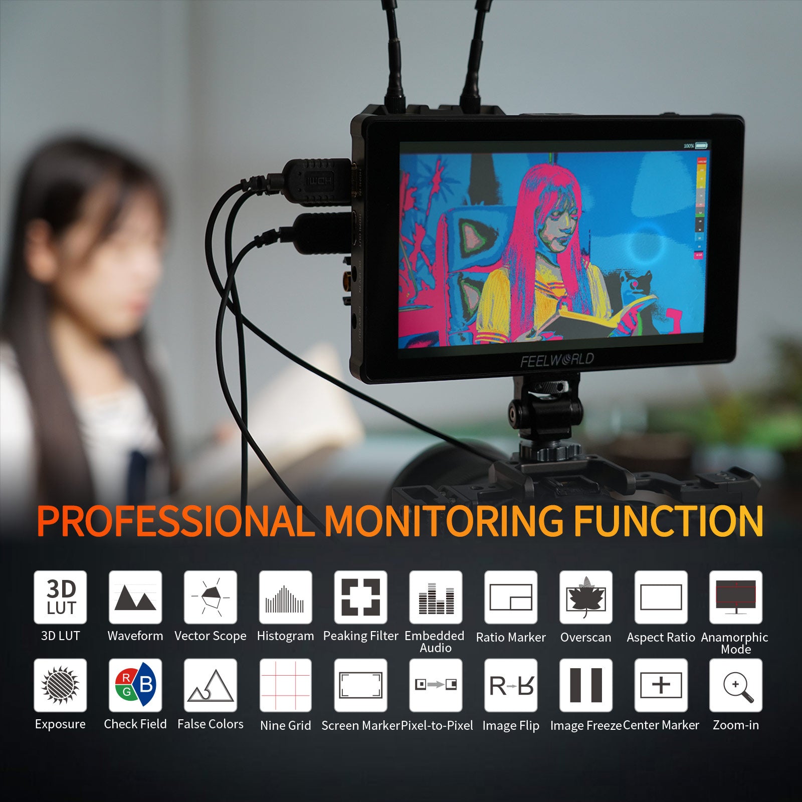 필월드 F7 플러스 4K 카메라 프리뷰 모니터 7인치 3D LUT 터치스크린 이미지 8