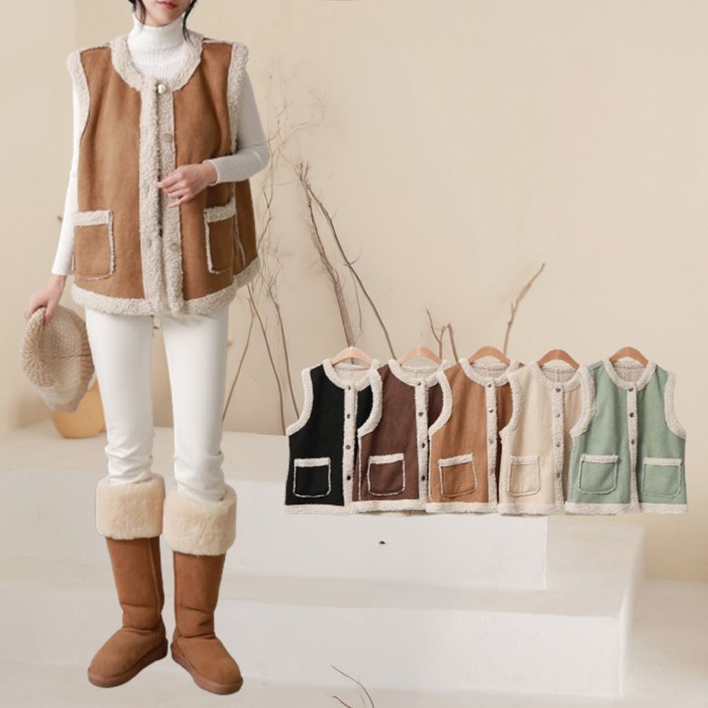 무스탕양털안감포켓조끼 스웨이트양털베스트 - 메인 이미지