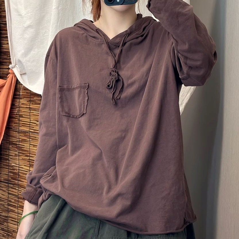 여성후드티 빈티지 이너티 순면 루즈핏 미시옷 엄마옷 - 상세 이미지 3