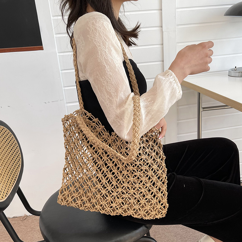 여름 피크닉가방 여성 라탄 숄더백 비치백 다크베이지 그물 네트백