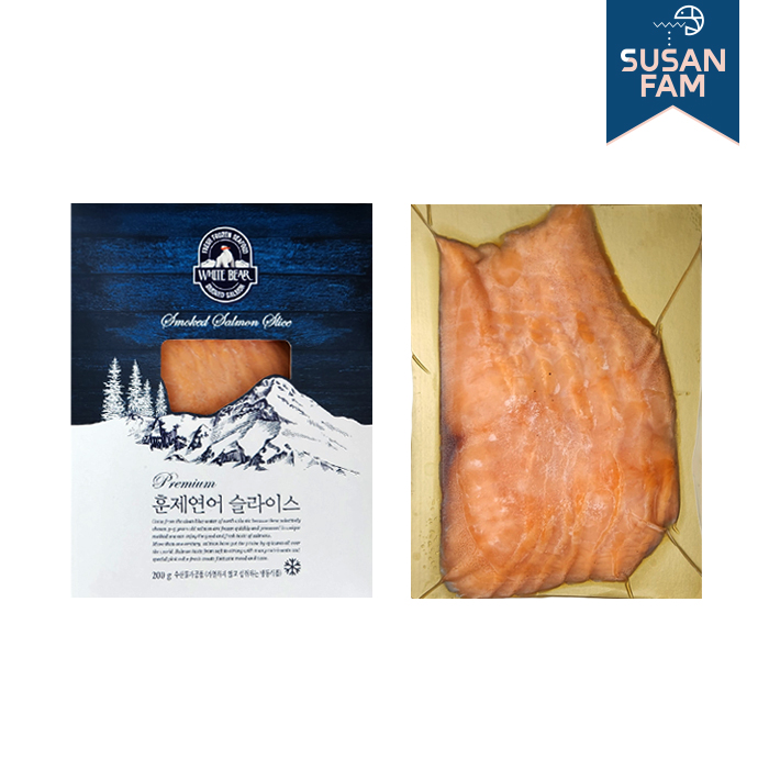 화이트베어 훈제연어(건염) 200g 연어슬라이스 연어회 칠레 노르웨이