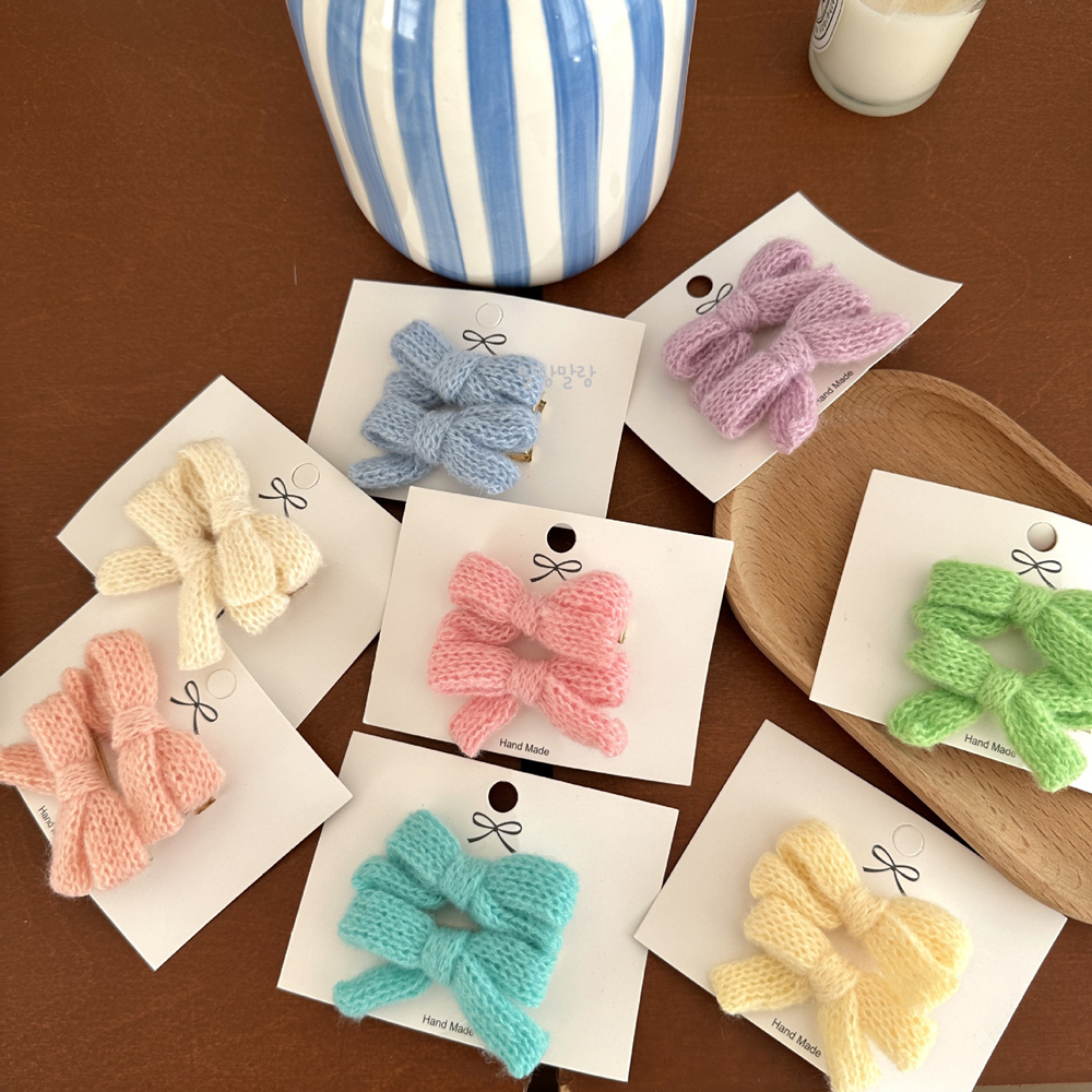 양모 리본삔 귀여운 털집게핀 세트 겨울 옆머리핀 - 상세 이미지 2