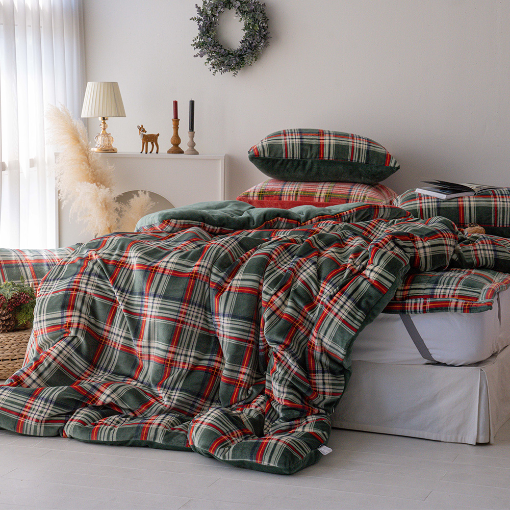 페인체크 밀크 극세사 차렵이불베개세트 SS/K 2color