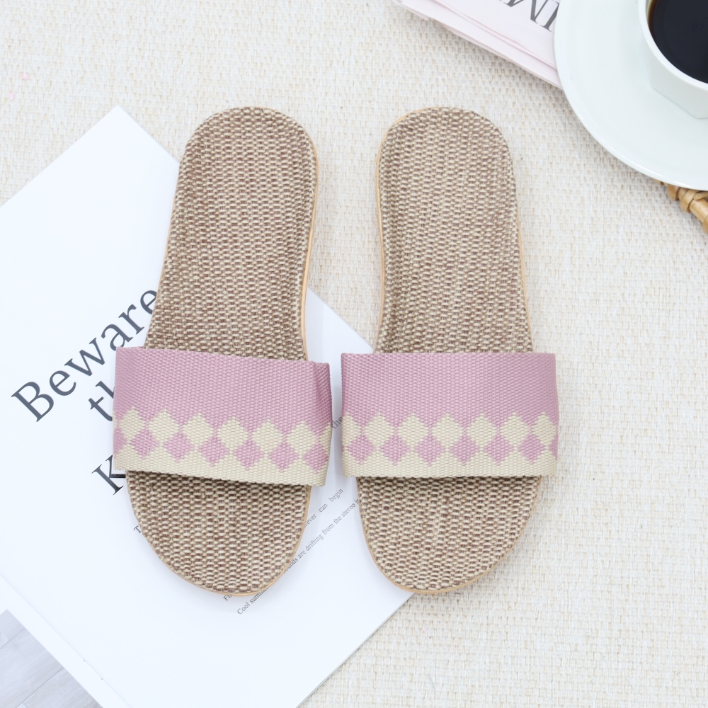 노리스 여름 왕골 라탄 슬리퍼 커플 사무실 실내화 나바호 패턴 퍼플