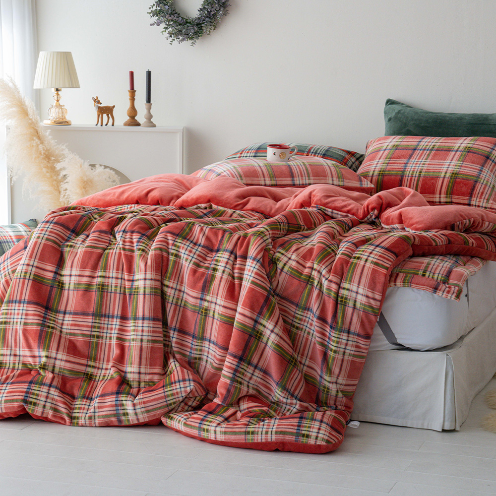 페인체크 밀크 극세사 차렵이불베개세트 SS/K 2color