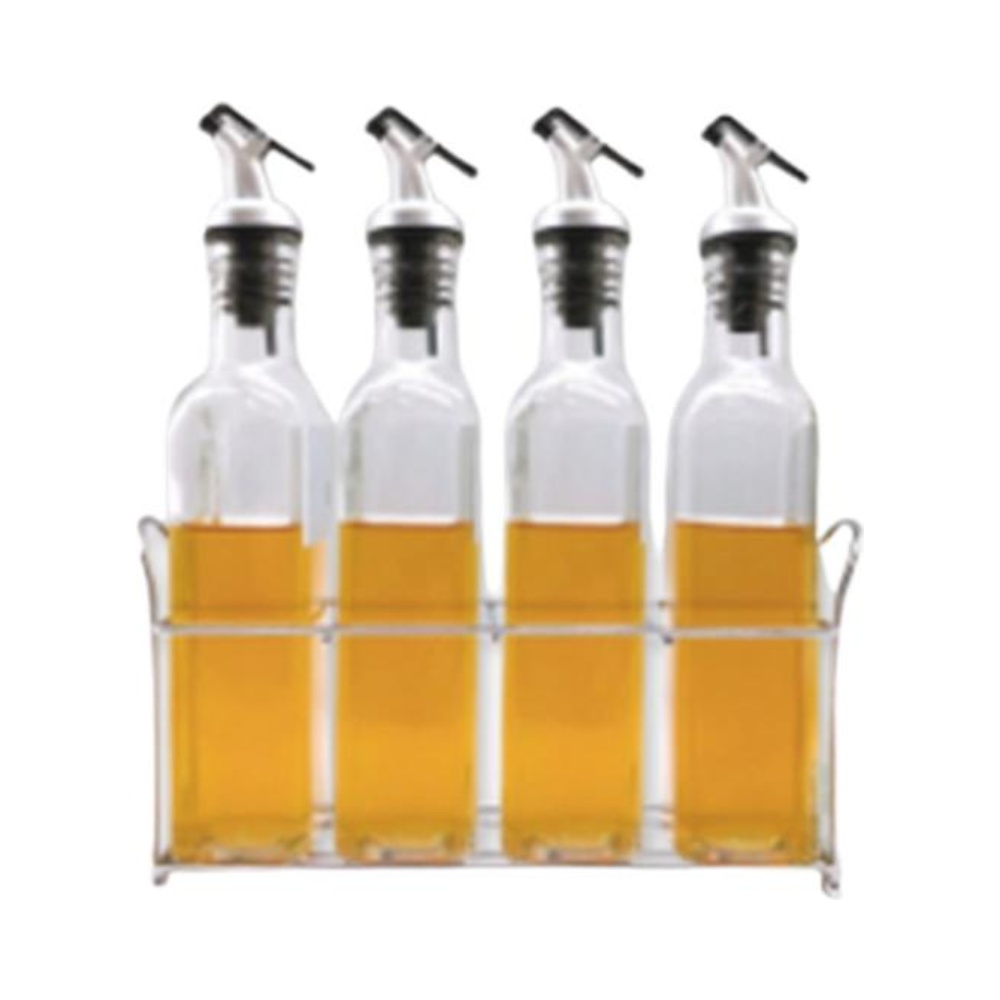 원터치 유리오일병 양념병 스텐거치대포함 500ml 4P
