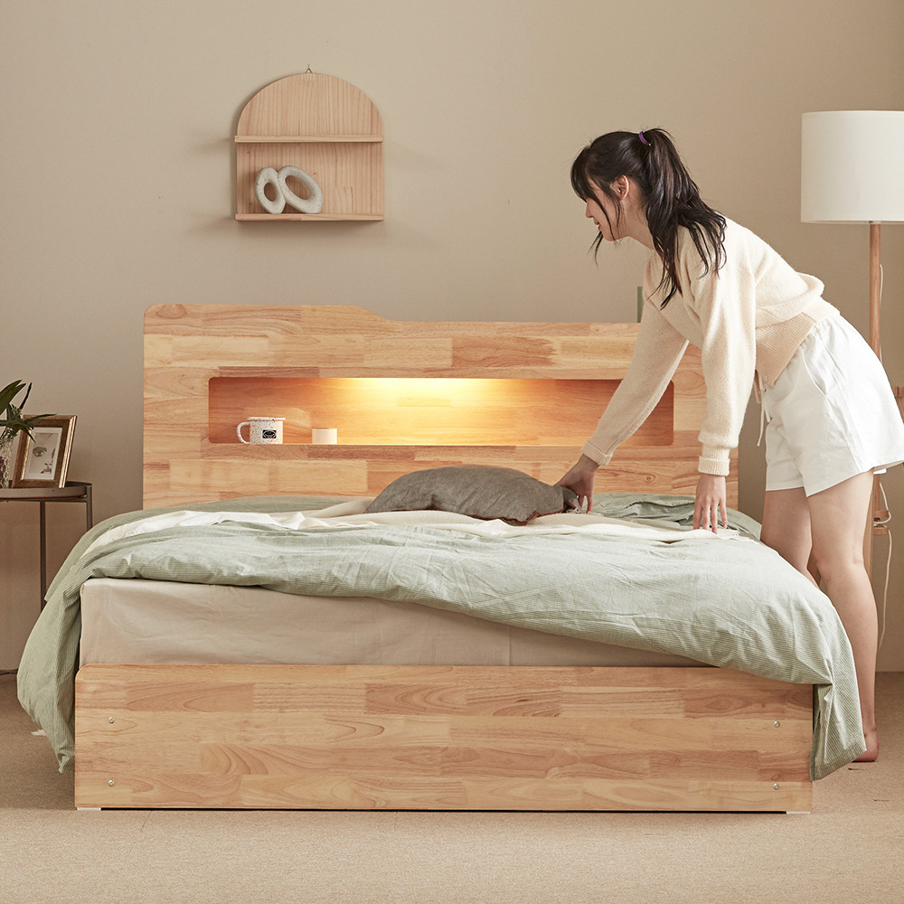 [무료배송] 평상형 LED 루이스 수납 침대 프레임 Q