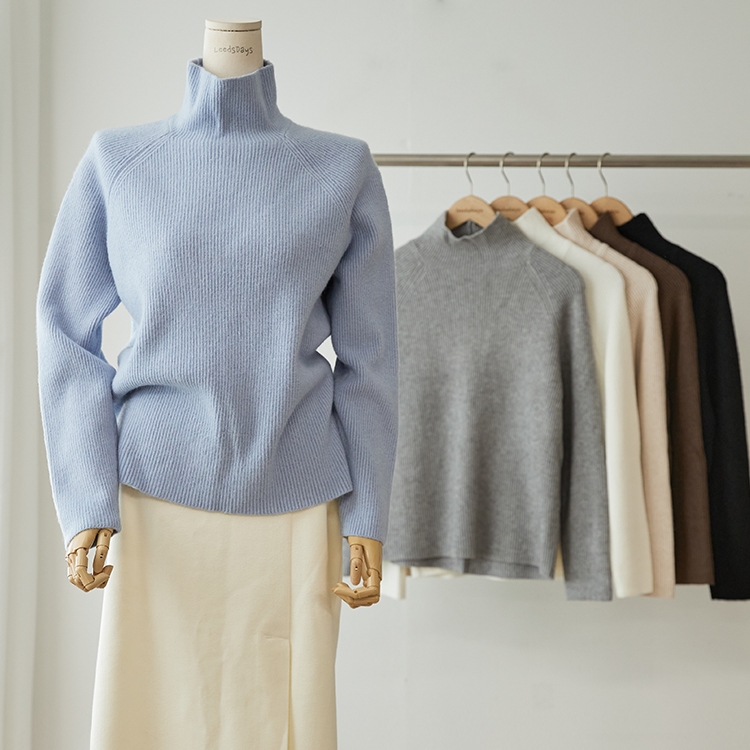 노티아 소프트 캐시미어 하이넥 폴라 골지 니트 제품 이미지