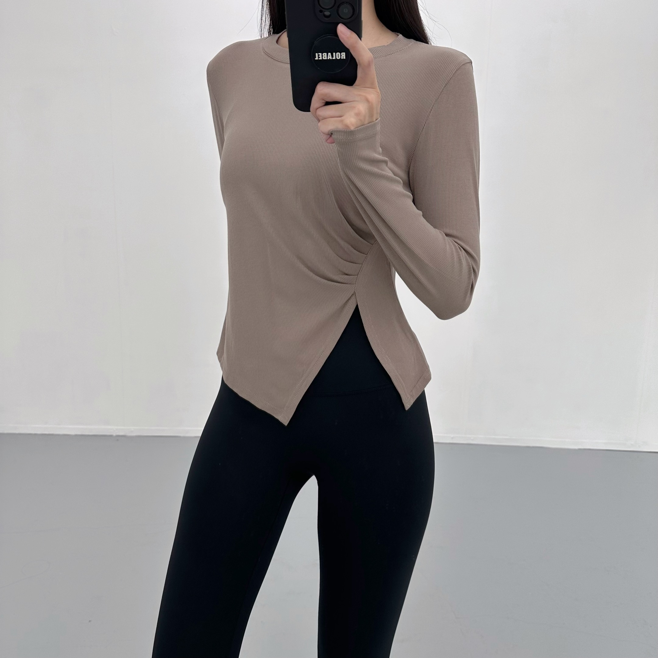 로라벨 린트 셔링 필라테스복 여성 요가복 필라테스 요가 상의 티셔츠 운동복 커버업 긴팔 - 상세 이미지 4