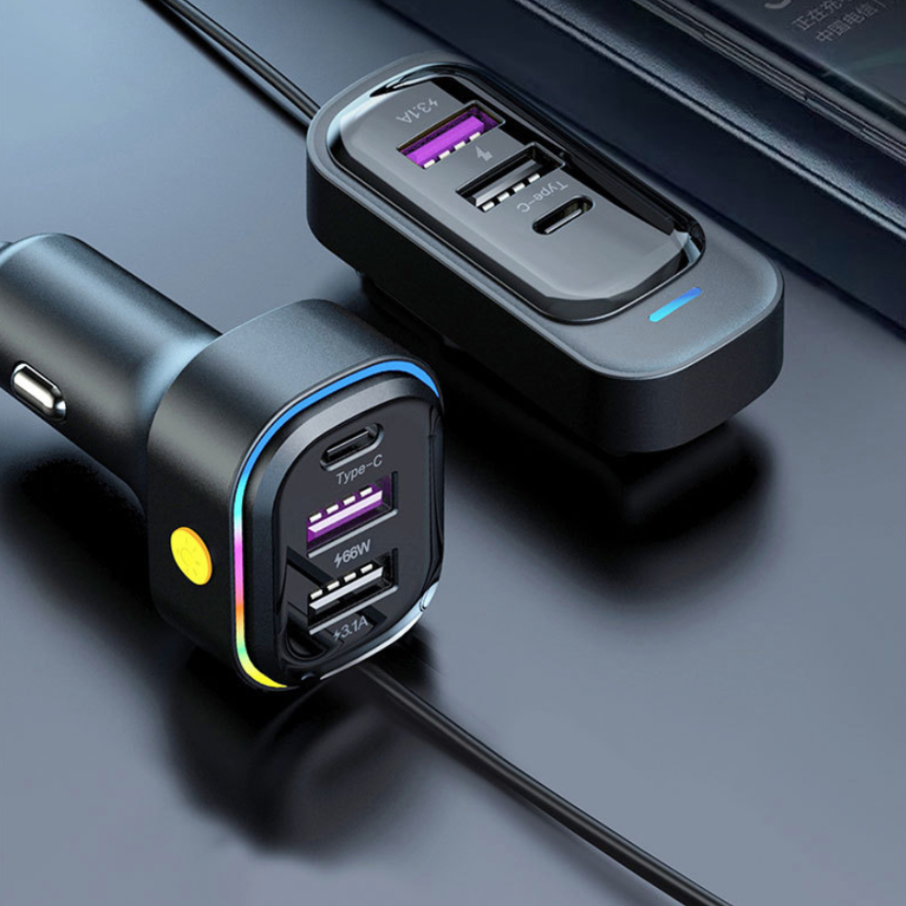 오토크루 6포트 차량용 시거잭 USB PD 초고속 충전기 파워차지 블랙 - 상품 이미지
