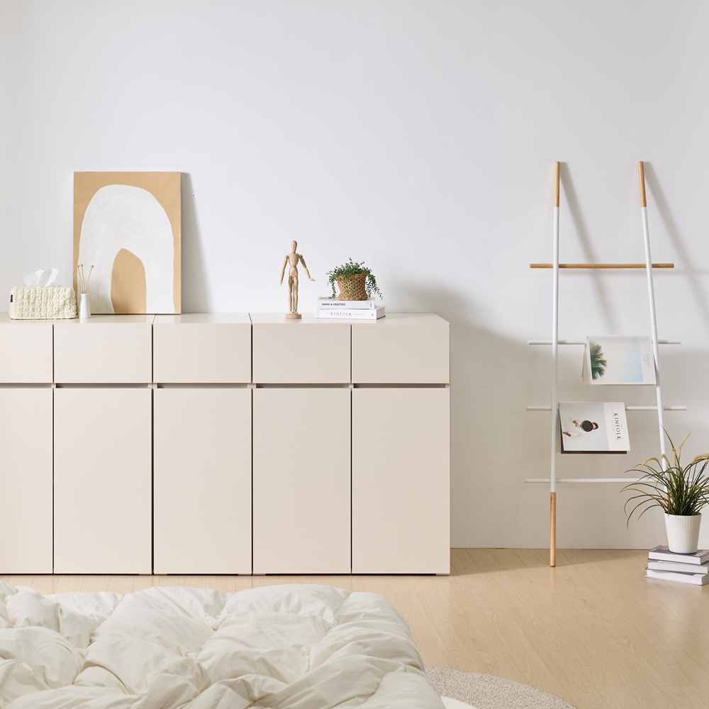 [와이드형] 조아 수납장 모듈 다용도 거실 베란다 (높은/서랍형 800), 3단, 크림화이트