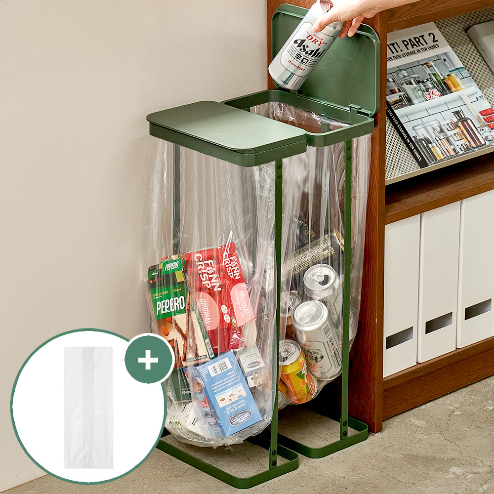 [단독]1+1 레트로 가비지백 스탠드 재활용 분리수거함 슬림형 2P 세트 (+전용비닐)