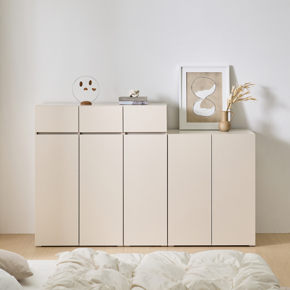 [와이드형] 조아 수납장 모듈 다용도 거실 베란다 (더 높은/서랍형 800), 4단, 크림화이트