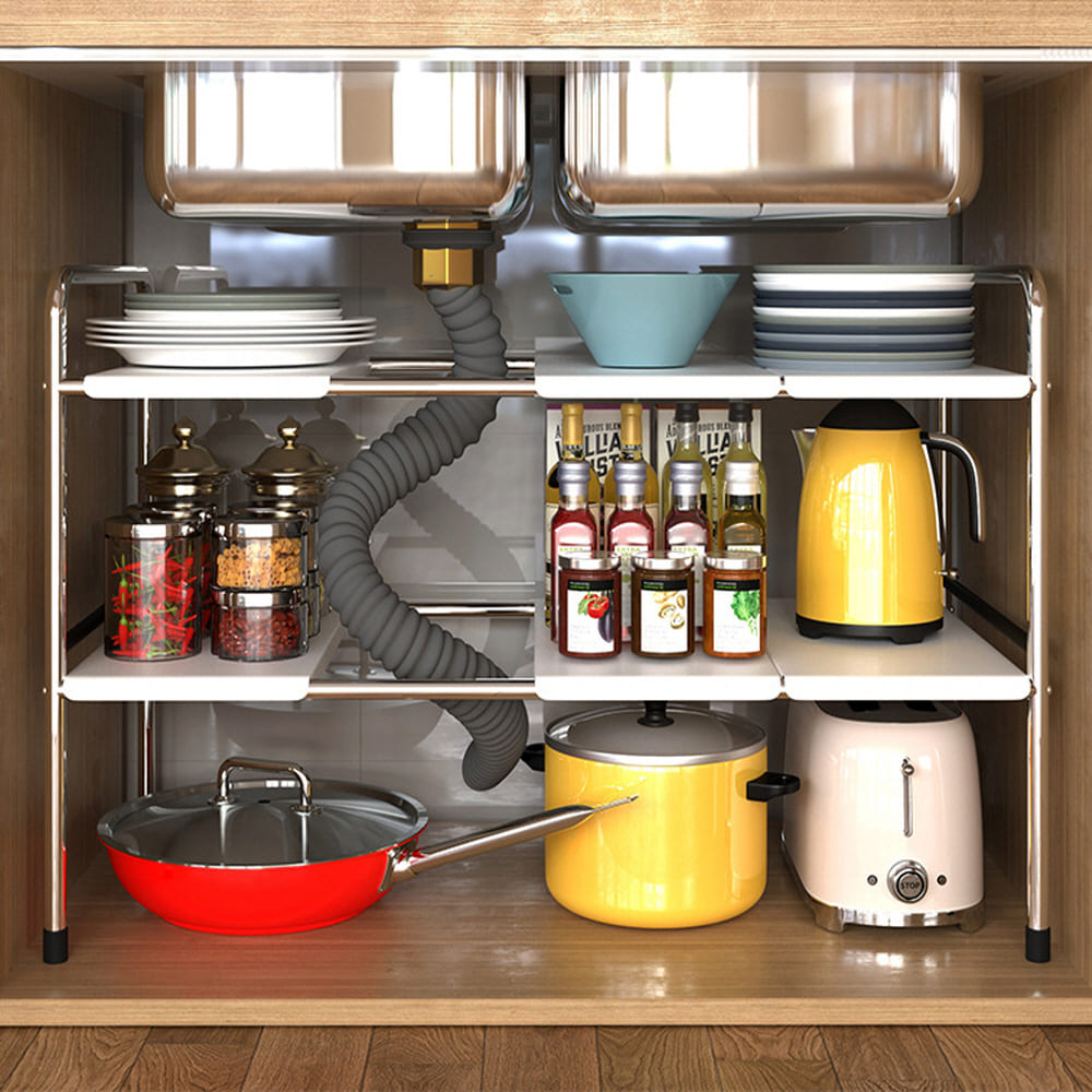 2세대 높이 길이조절 싱크대하부장 선반 정리 싱크인 양념통선반 주방선반 제품 이미지