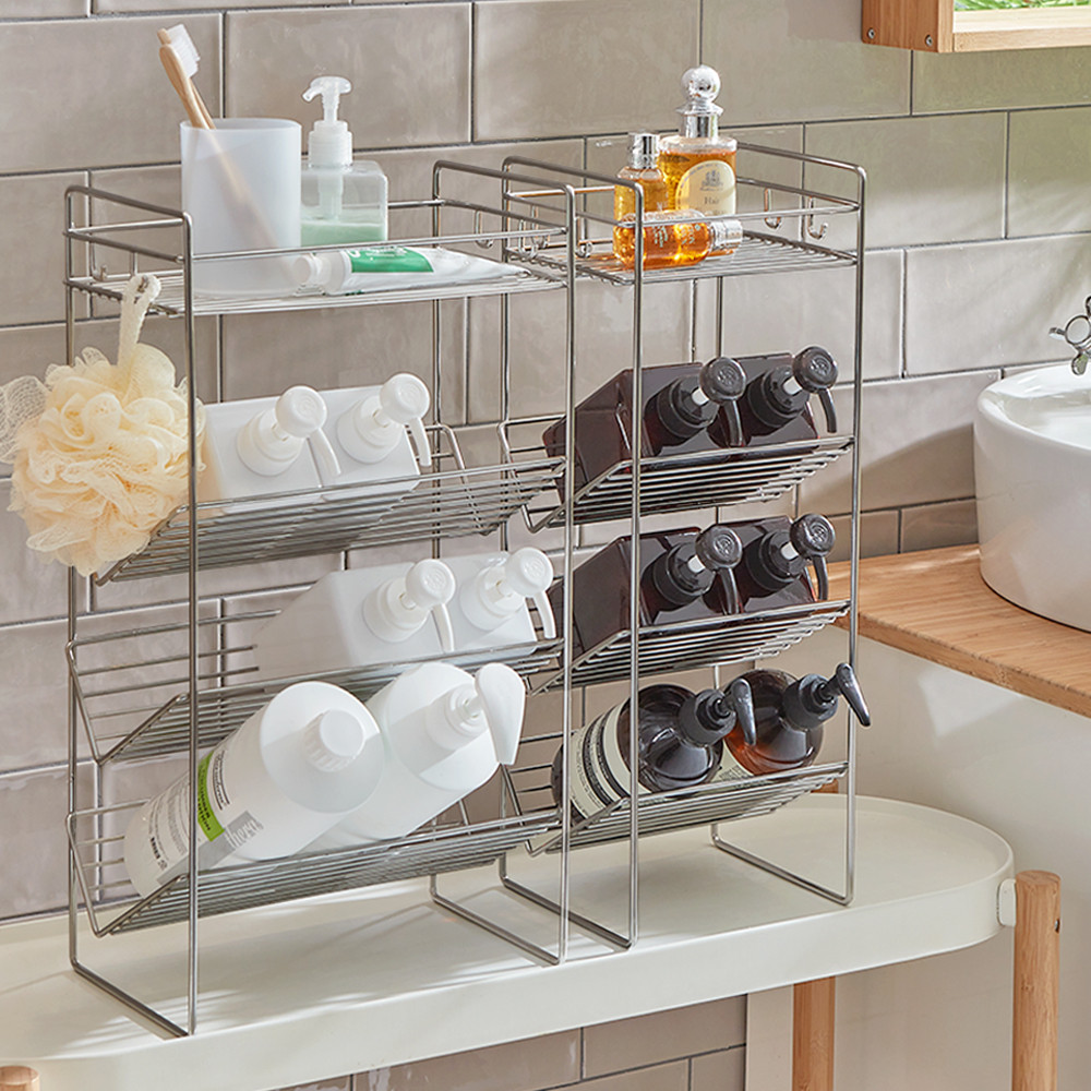 [단독]무디타 304 스텐 4단 샴푸랙 욕실 선반 S,L /무타공 다용도 수납 정리대