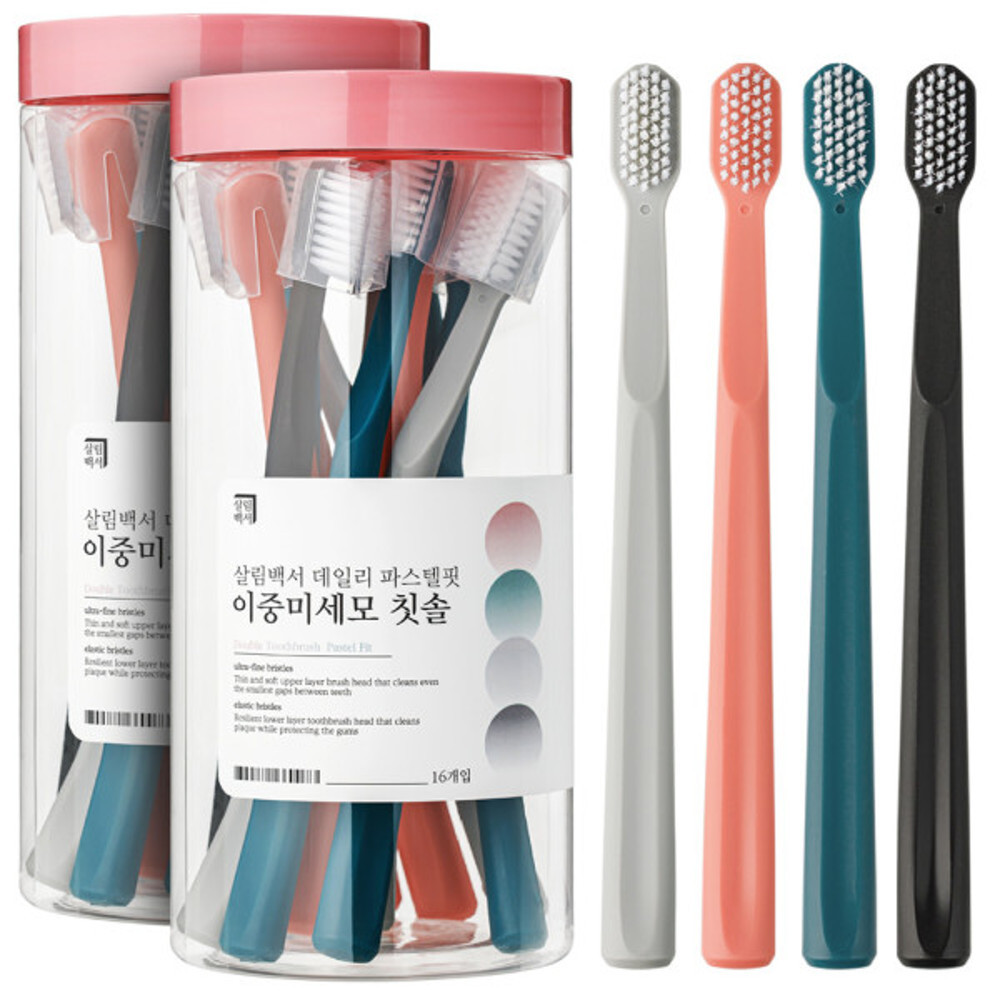 살림백서 데일리 이중 미세모 대용량 칫솔 파스텔핏 16개입, 2개 제품 이미지