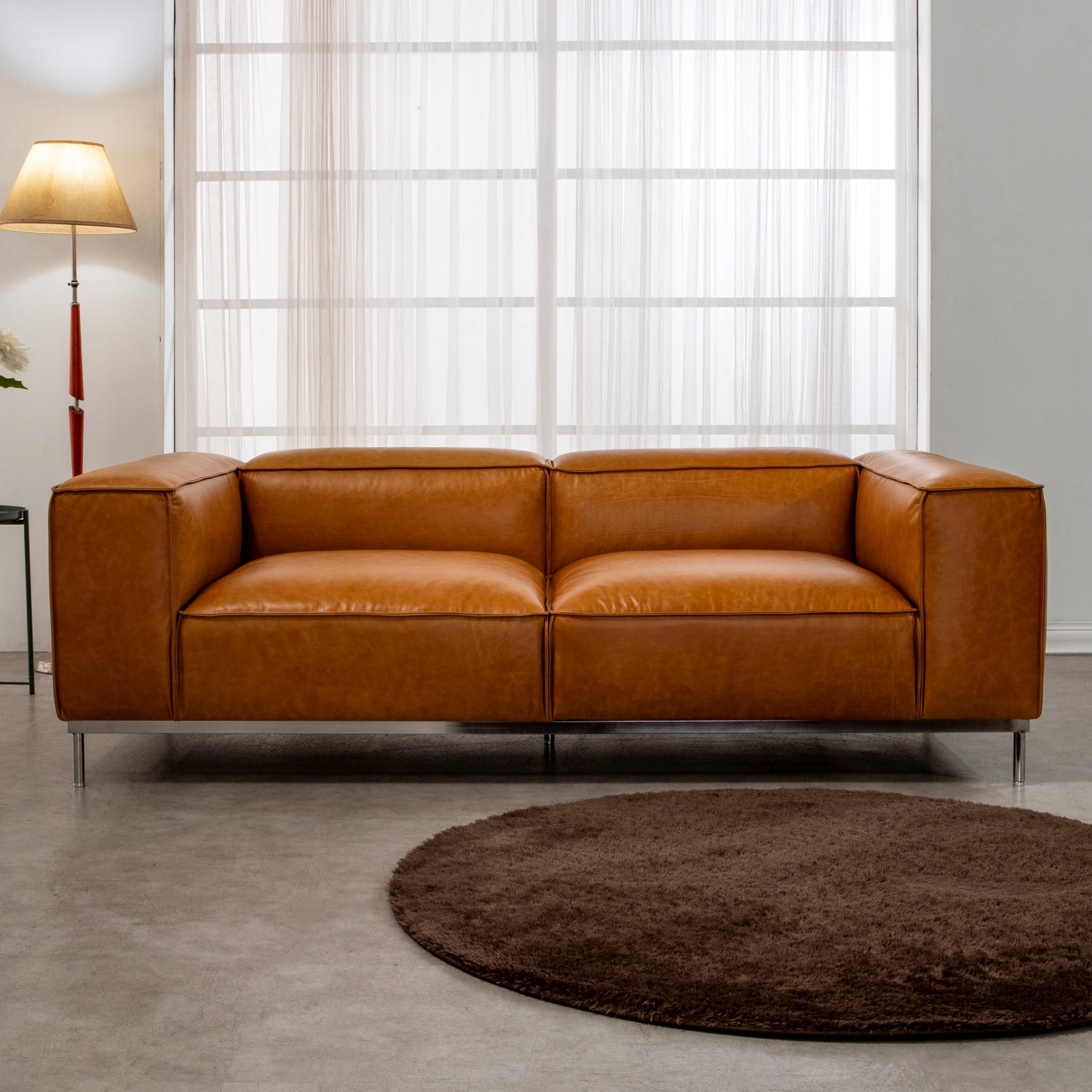 수아브 쎄이드 모던 가죽 소파 3인 카우치 천연 면피 소파 구스 통가죽