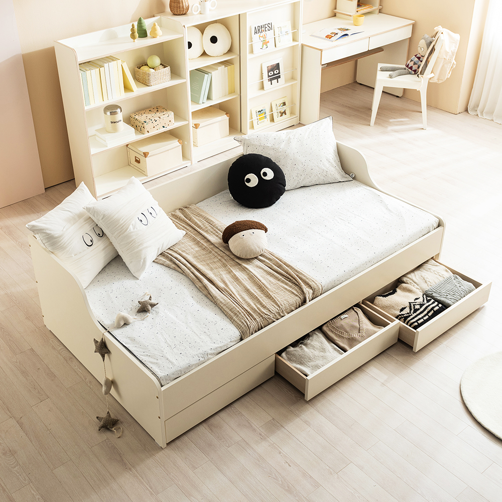 뉴수플레 서랍형 수납 어린이 침대 아이보리