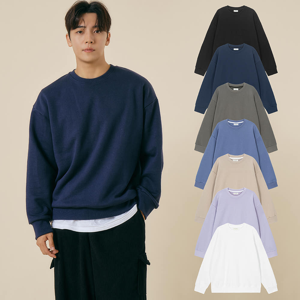 LUXTIE HOMME 남자 맨투맨 오버핏 헤비웨이트 면 무지 긴팔 티셔츠