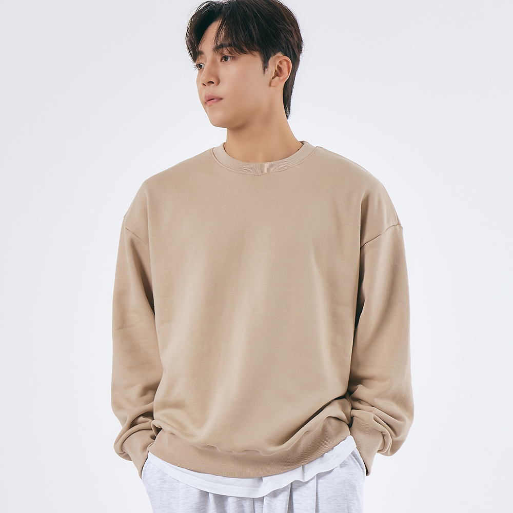 남자 맨투맨 오버핏 남녀공용 국내생산 헤비웨이트 면 무지 긴팔 티셔츠 봄 가을 겨울 - 상세 이미지 4