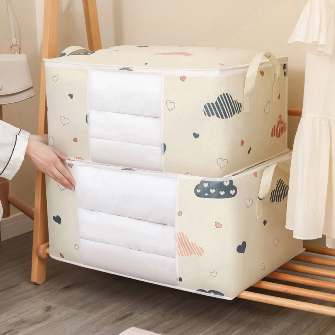 이불장정리 손잡이 이불가방 파우치 겨울옷 패딩 토퍼 기숙사 보관 팩 커버 2size