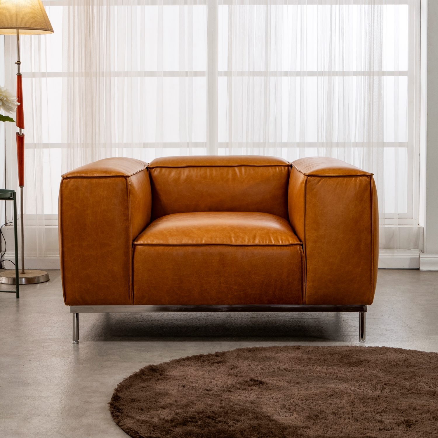 수아브 쎄이드 모던 가죽 소파 3인 카우치 천연 면피 소파 구스 통가죽