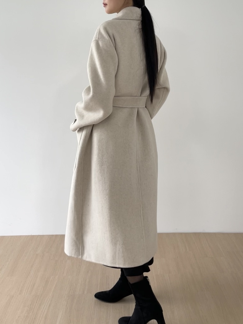 내피포함 카라넥 핸드메이드 울 루즈핏 롱 코트 여성 겨울 상세 이미지 12
